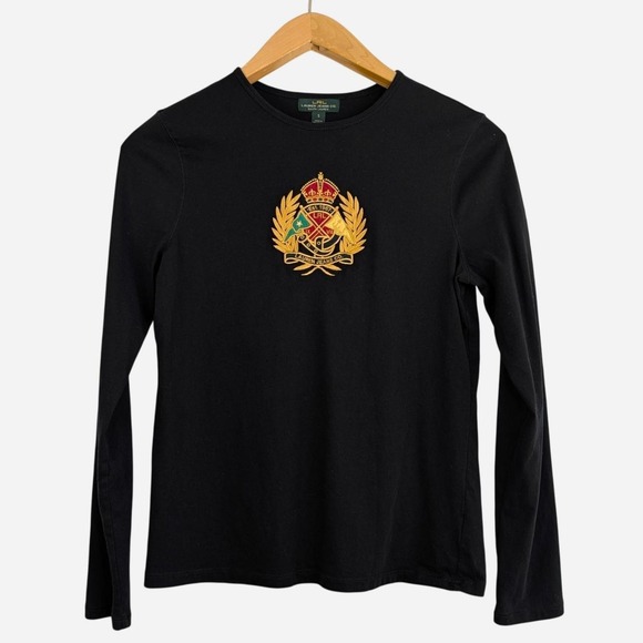 Lauren Ralph Lauren Tops - LRL Lauren Jeans Co Ralph Lauren Black Crest Embroidered Long Sleeve Shirt Small